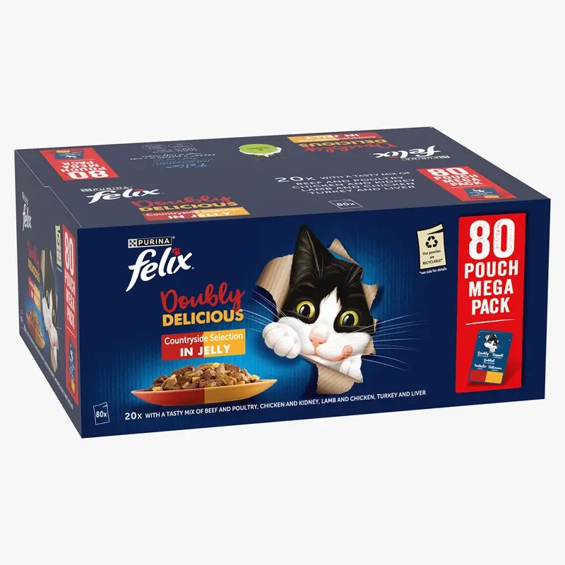 Felix Doubly Delicious Countryside Selection in Jelly Wet Cat Food (80 x 85g)