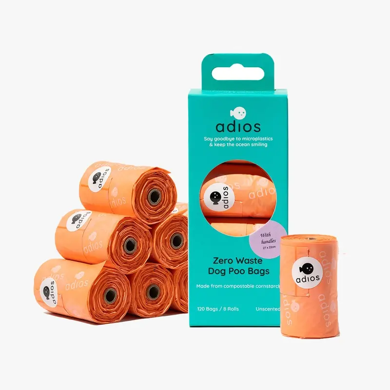 Adios Compostable Dog Poo Bags With Handles in Coral Pink (120 Bags)