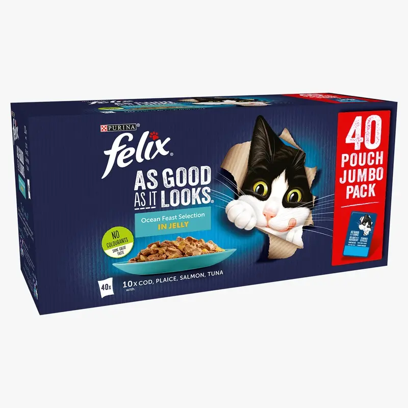 Felix As Good As it Looks Ocean Feasts Wet Cat Food in Jelly (40 x 85g)