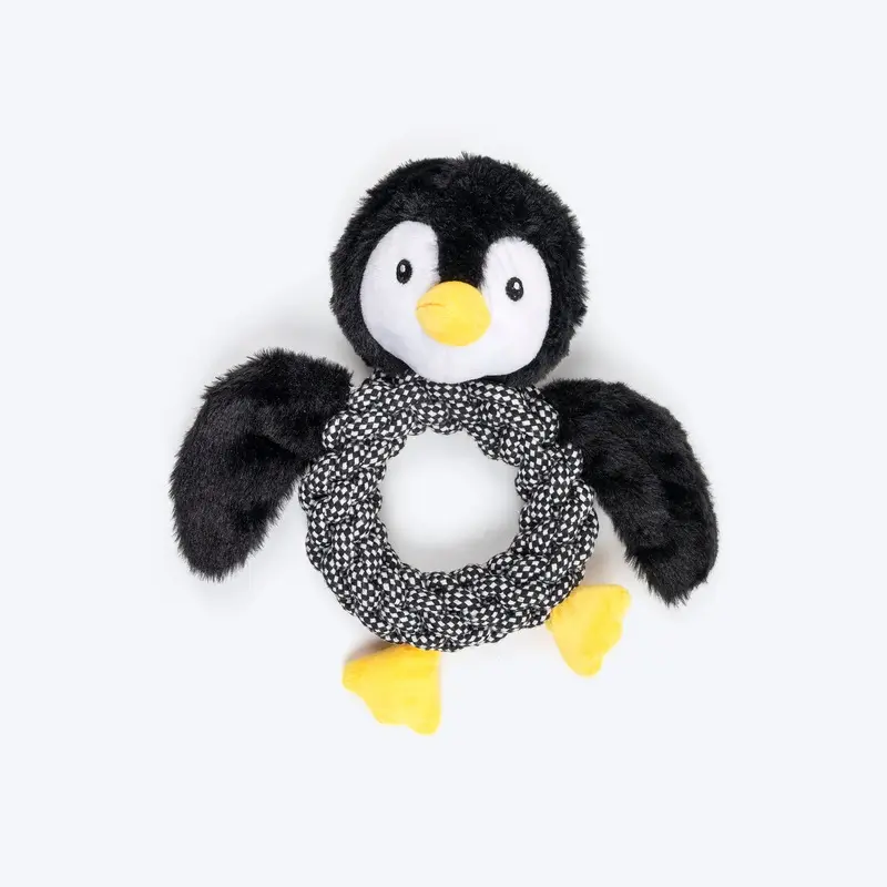 HUFT Pengu Penguin Squeaky Tug Plush Toy For Dog - Black & White