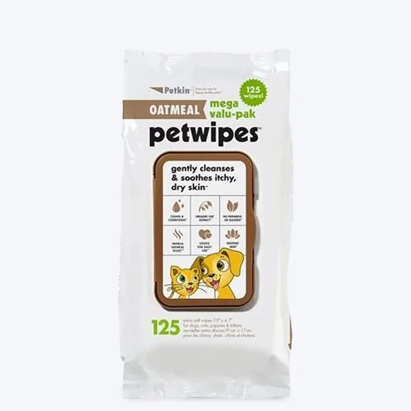 PetKin Oatmeal Dog & Cat Wipes Value Pack - 125 Pcs
