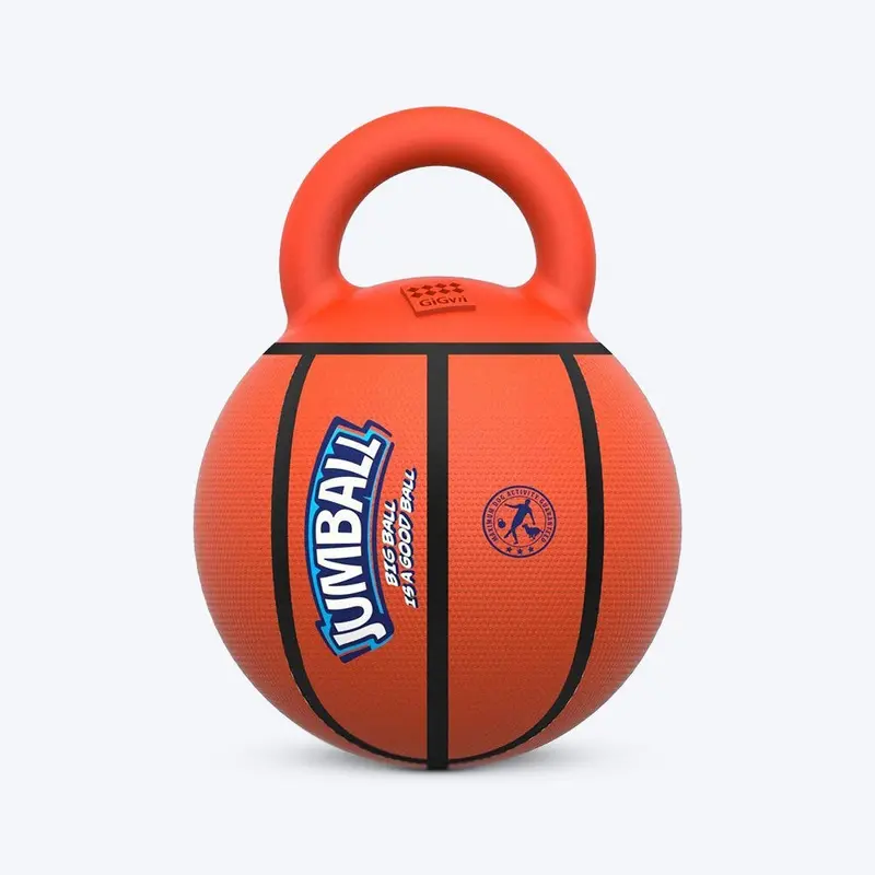 GiGwi Jumball Dog Toy - Basket Ball (with Rubber Handle) - Orange