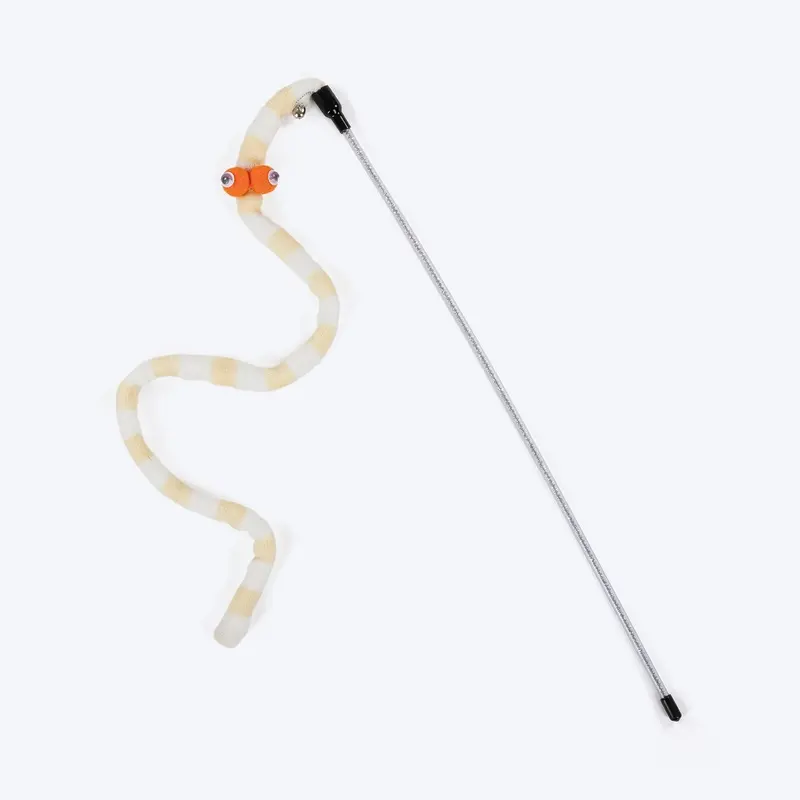 TLC Wiggly Worm Wand Toy For Cat - Yellow & White