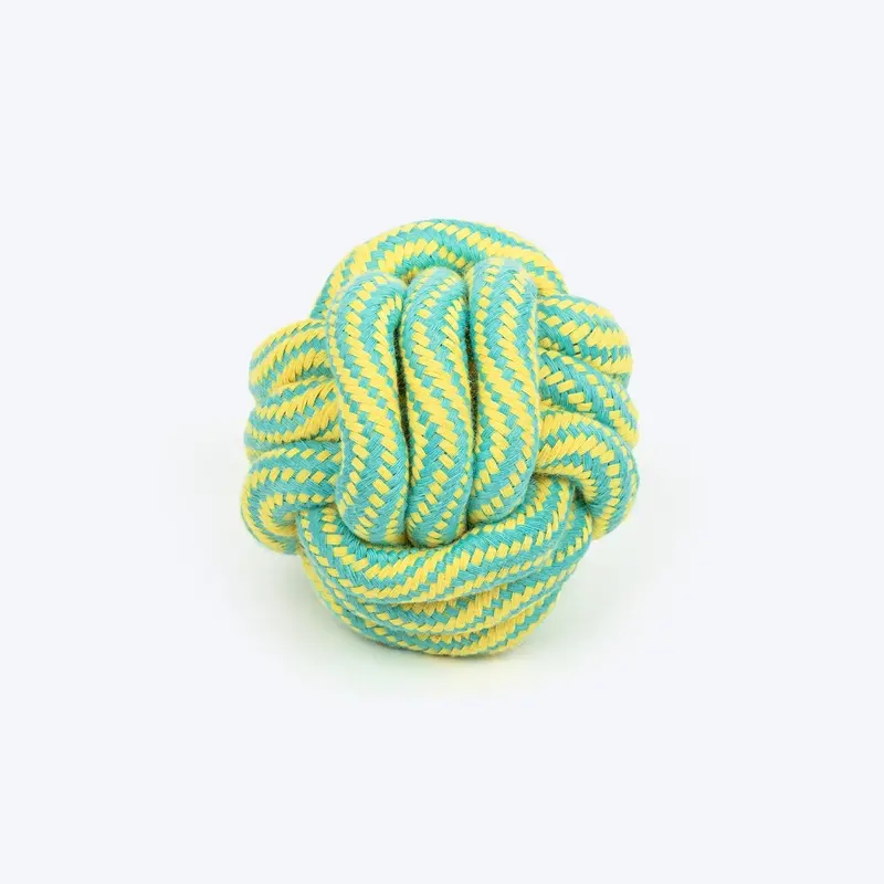 TLC Tug Knot Ball Rope Toy For Dog - Yellow & Turquoise