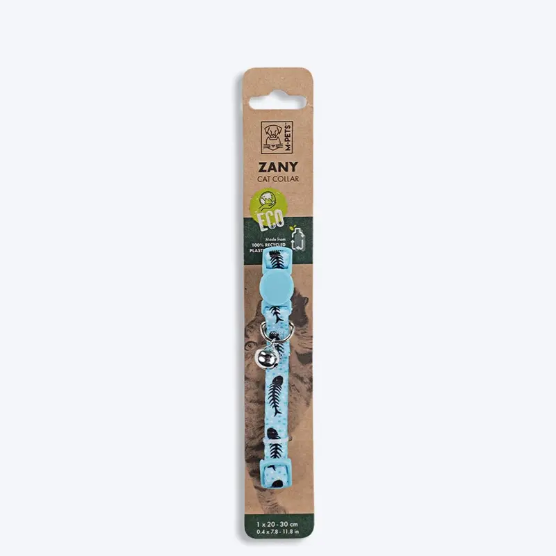 M-Pets Zany Cat Eco Collar - Light Blue Fish Bone
