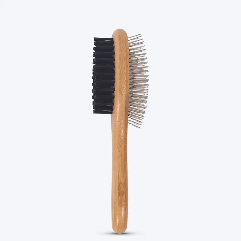 M-Pets Bamboo Double-Sided Pin Pets Brush - Brown