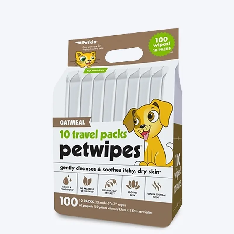 Petkin Oatmeal Travel Pack Pet Wipes - 100 Pcs
