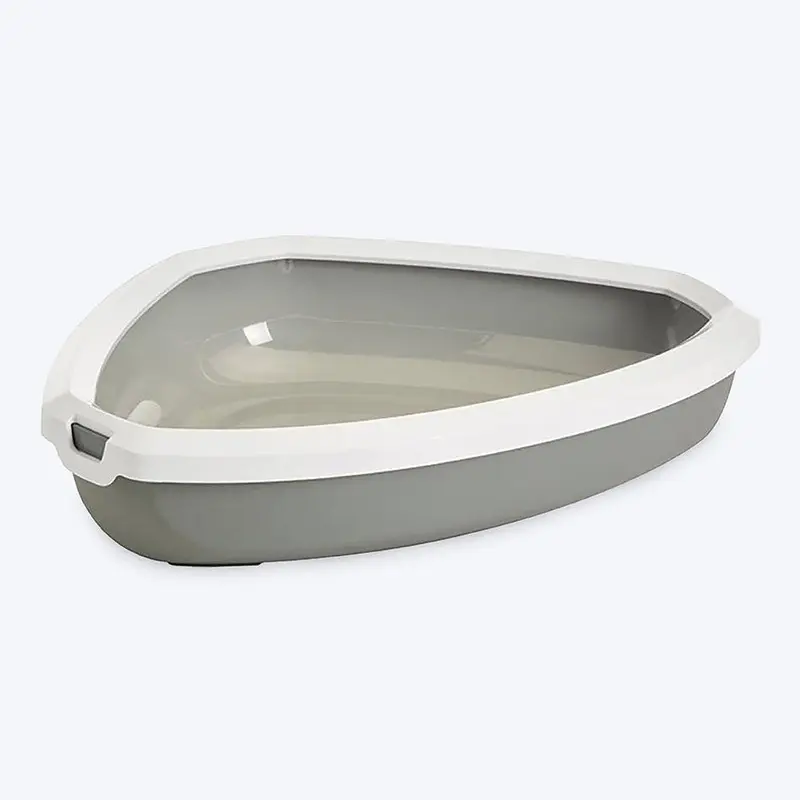 Savic Rincon Corner Cat Litter Tray with Rim - Cool Grey - 22.6 x 17.9 x 5.1 inch