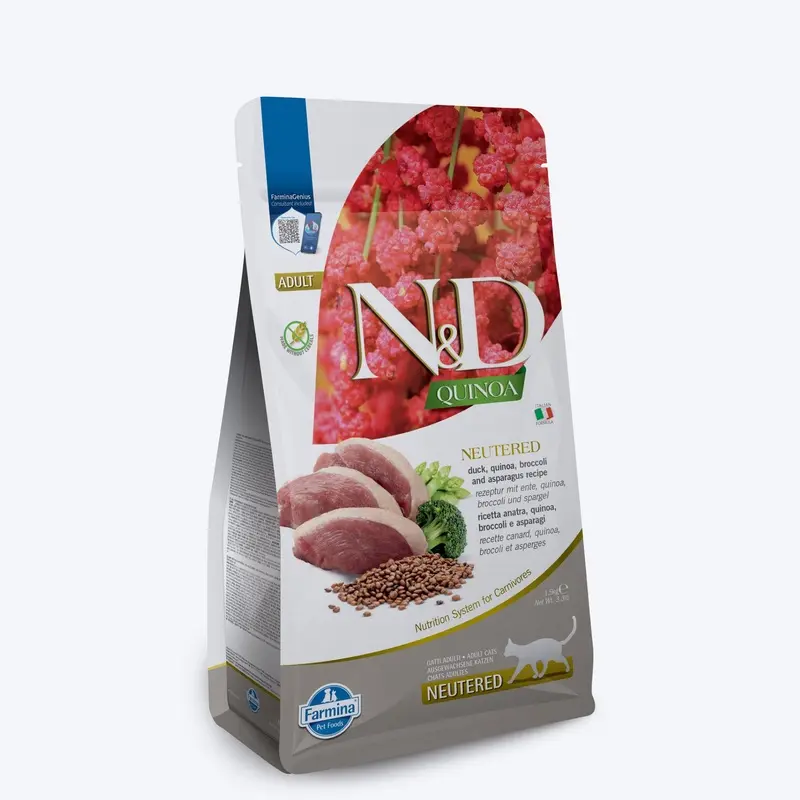 Farmina N&D Quinoa Neutered Duck, Broccoli & Asparagus Dry Food For Adult Cat - 1.5 kg