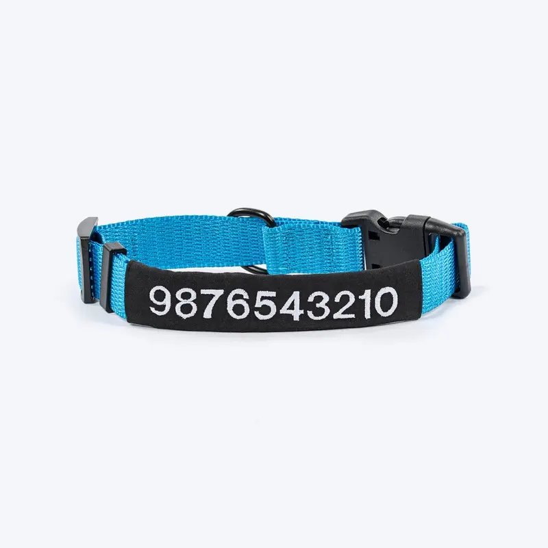 HUFT Classic Personalised (Mobile No.) Dog Collar - Ocean Blue