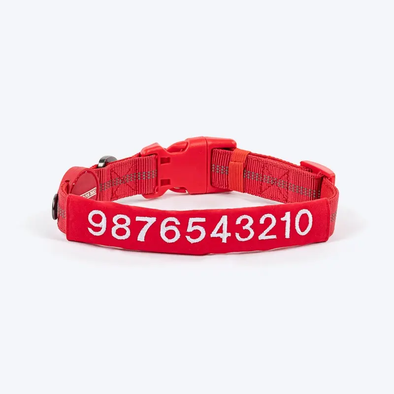 HUFT Personalised Xplorers (Mobile No.) Dog Collar - Red