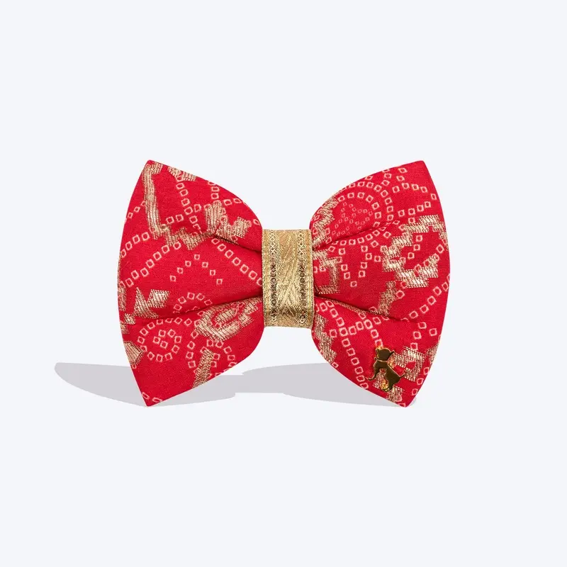 HUFT Bandhani Breeze Bow Tie For Dog - Scarlet Red