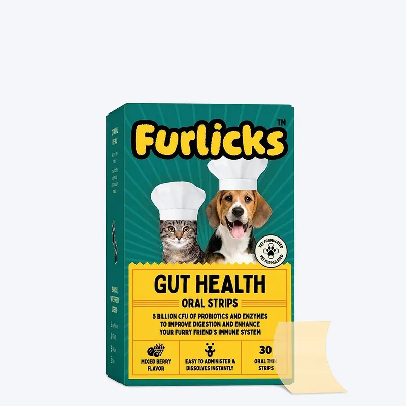 Furlicks Gut Health Mixed Berry Oral Supplement For Cats & Dogs - 45g (30 Strips)