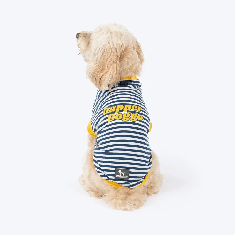 HUFT Dapper Doggo Striped T-Shirt For Dog - Navy Blue & White