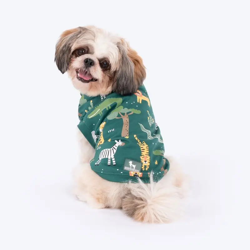 HUFT Forest Frolic Printed T-Shirt For Small Dog - Dark Green