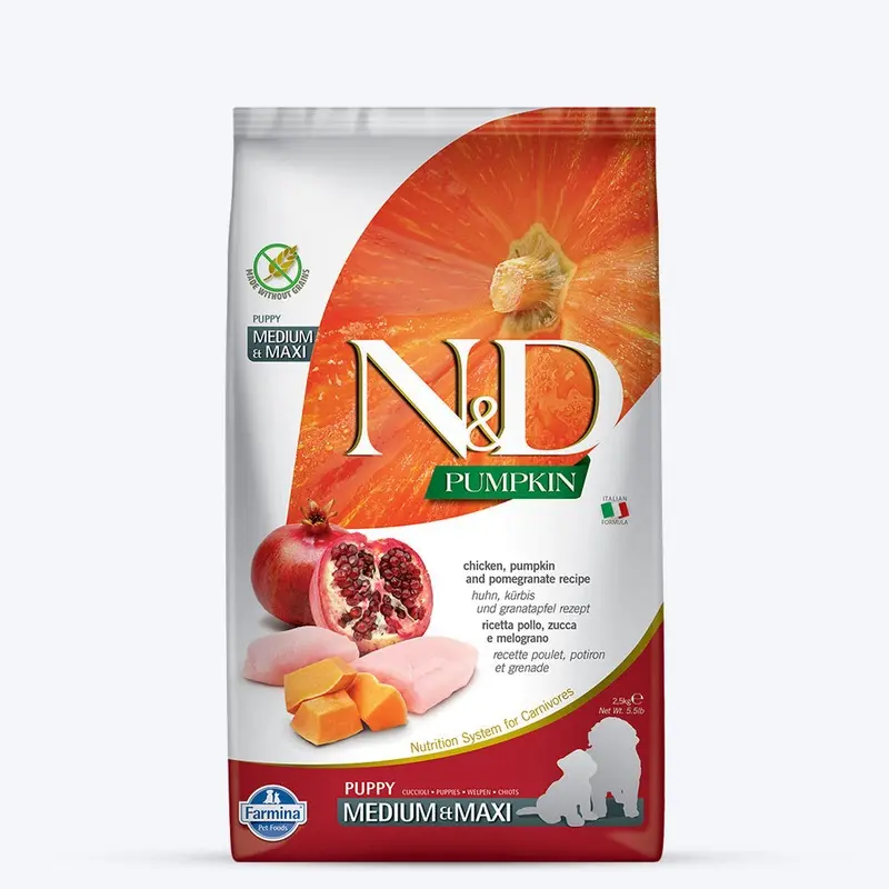 Farmina N&D Pumpkin Chicken & Pomegranate Grain Free Dry Puppy Food - Medium & Maxi Breed