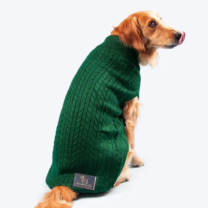 HUFT Cable Knit Dog Sweater - Dark Green