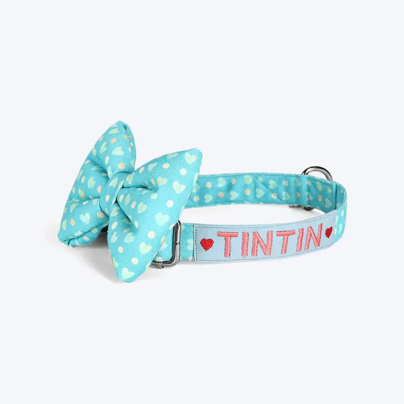 HUFT Personalised Pop Heart Fabric Collar With Bow Tie For Dog