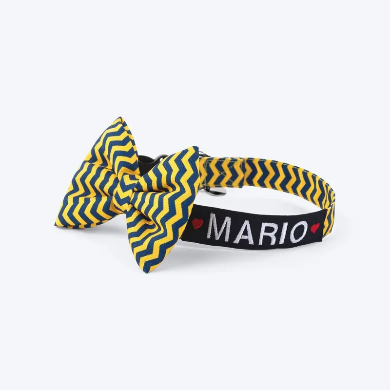 HUFT Personalised Stardust Fabric Collar With Bow Tie For Dog