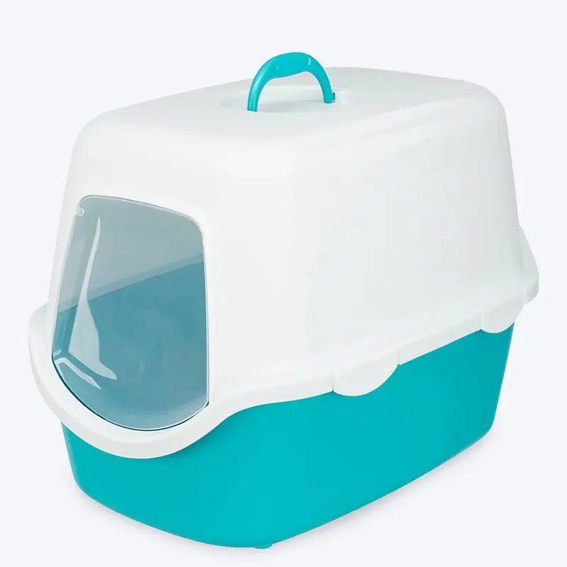 Trixie Vico Cat Litter Tray with Hood - Turquoise/White - 23 x 16 x 16 inch