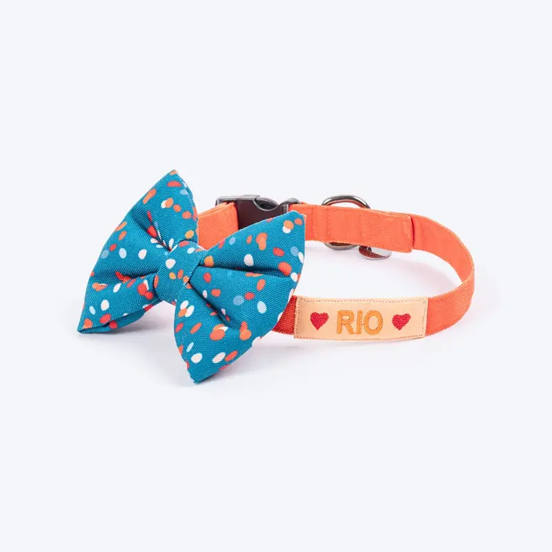 HUFT Personalised Colour Pop Fabric Collar With Bow Tie For Dog - Teal Green