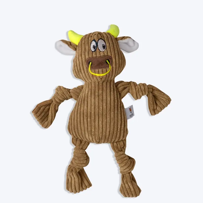 FOFOS Fluffy Cow Squeaky Plush Toy For Dog - Brown