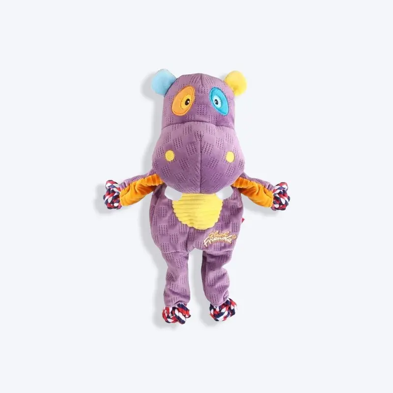 GiGwi Hippo Friendz Rope With Squeaker Plush Dog Toy - Purple - M