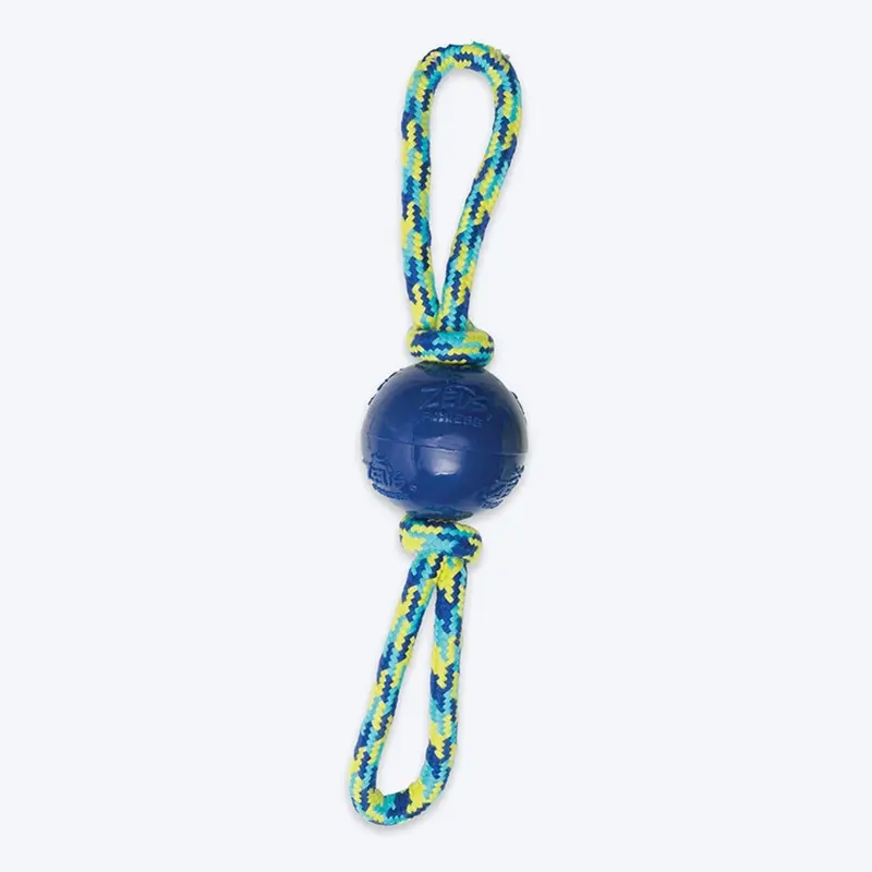 Zeus Fitness TPR & Rope Ball Tug With 2 Hand Loops Fetch Dog Toy - Green/Blue