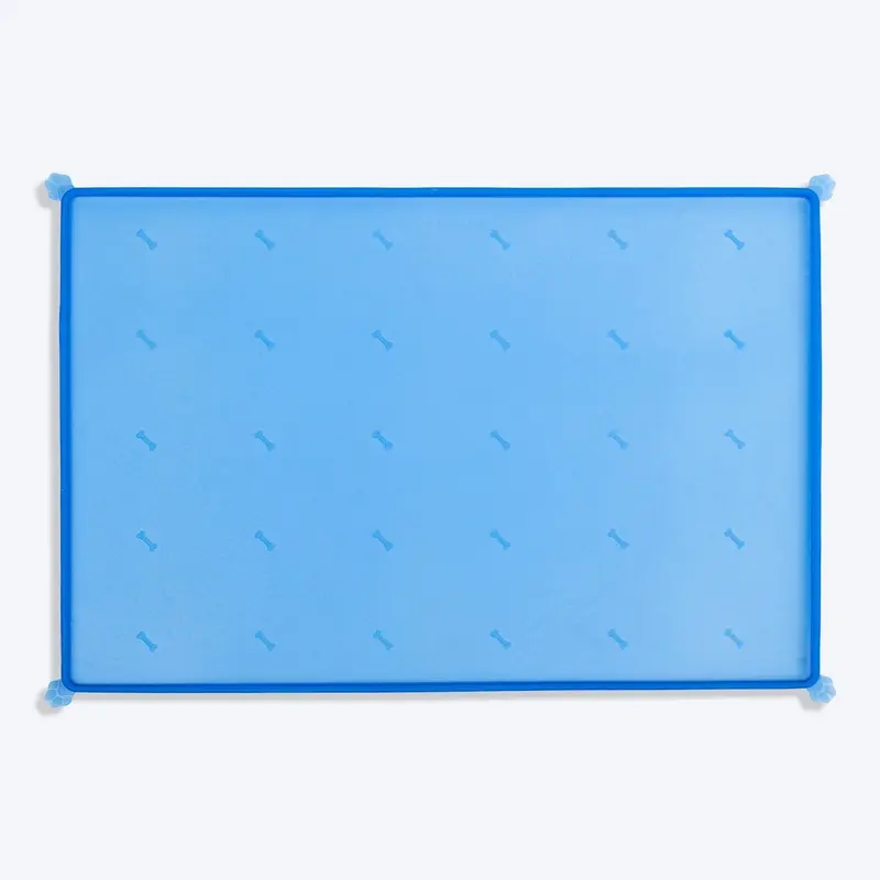 HUFT Anti Spill Rectangle Bowl Mat For Dog & Cat - Blue