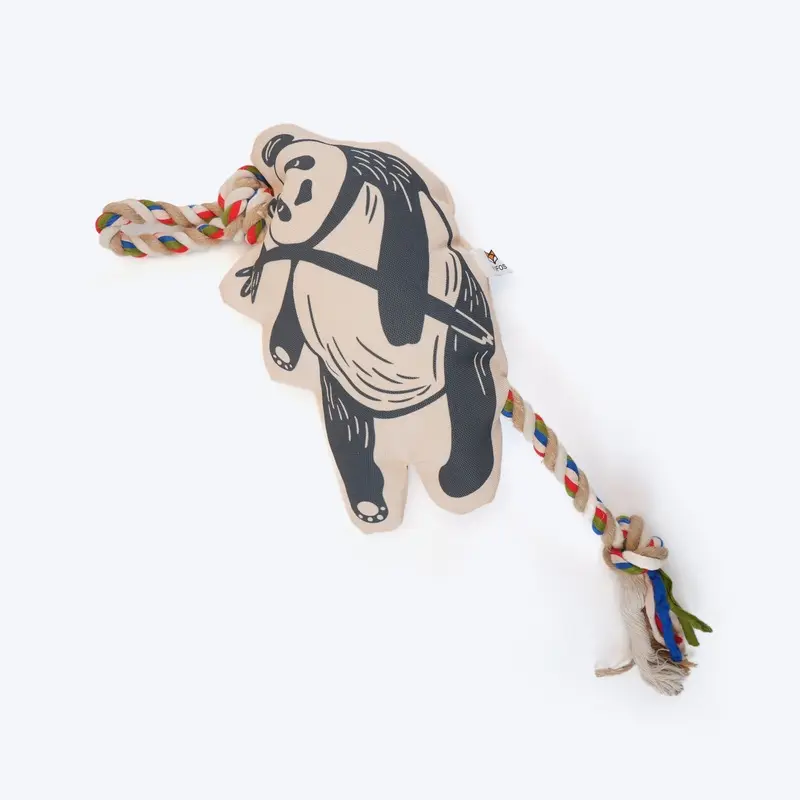 FOFOS Panda Squeaky With Flossy Rope Dog Toy - Black