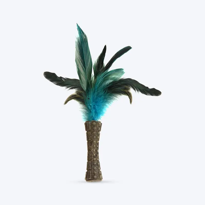 GiGwi Catnip Johnny Stick Cat Toy (with Natural Feathers) - Blue