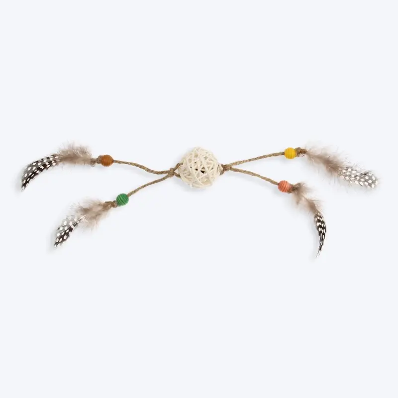 GiGwi Eco Line Catch And Scratch Cat Toy With Rattle Wood Brown Feathers