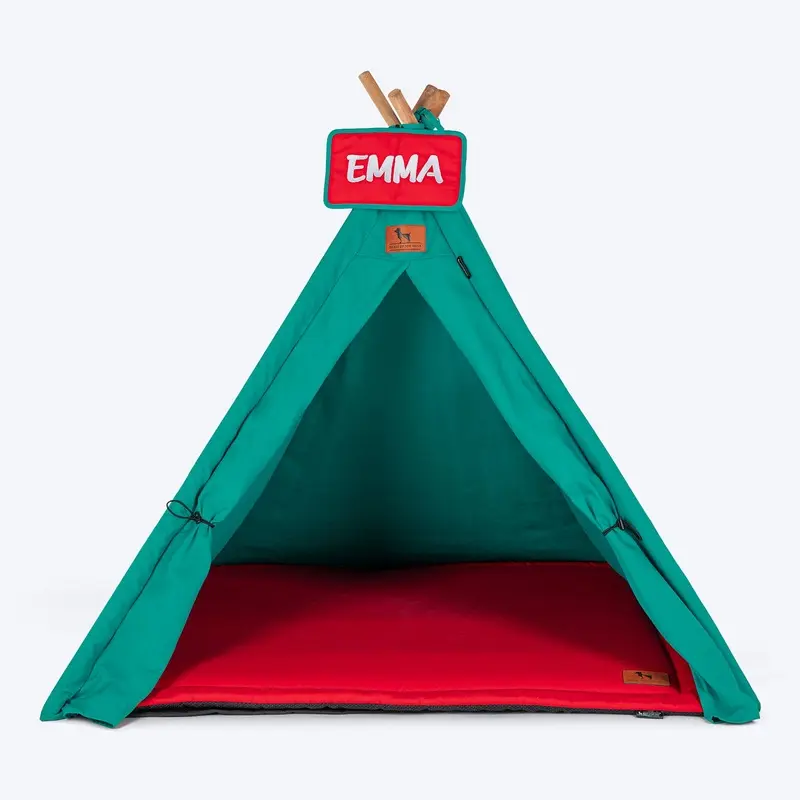 HUFT Personalised Teepee Tent For Dogs and Cats - Dynasty Green & Red