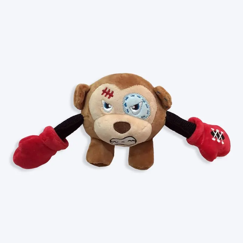 GiGwi Monkey Rock Zoo King Boxer With Squeaker, Bungee Arm Fetch Dog Toy - Brown - S