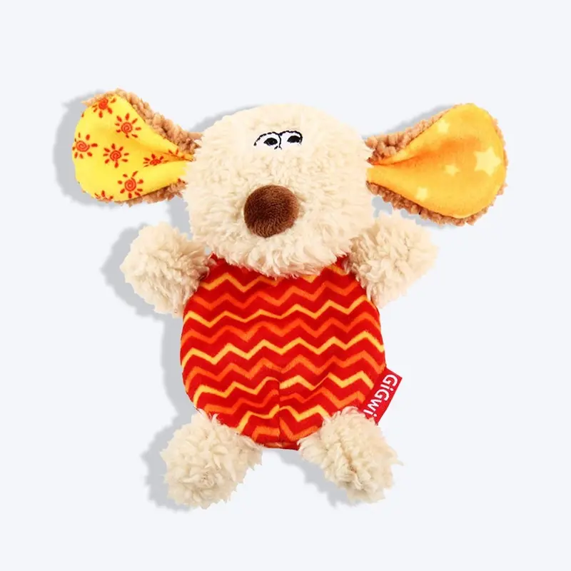 GiGwi Plush Friendz Dog Toy with Refillable Squeaker - Dog - Grey/Red