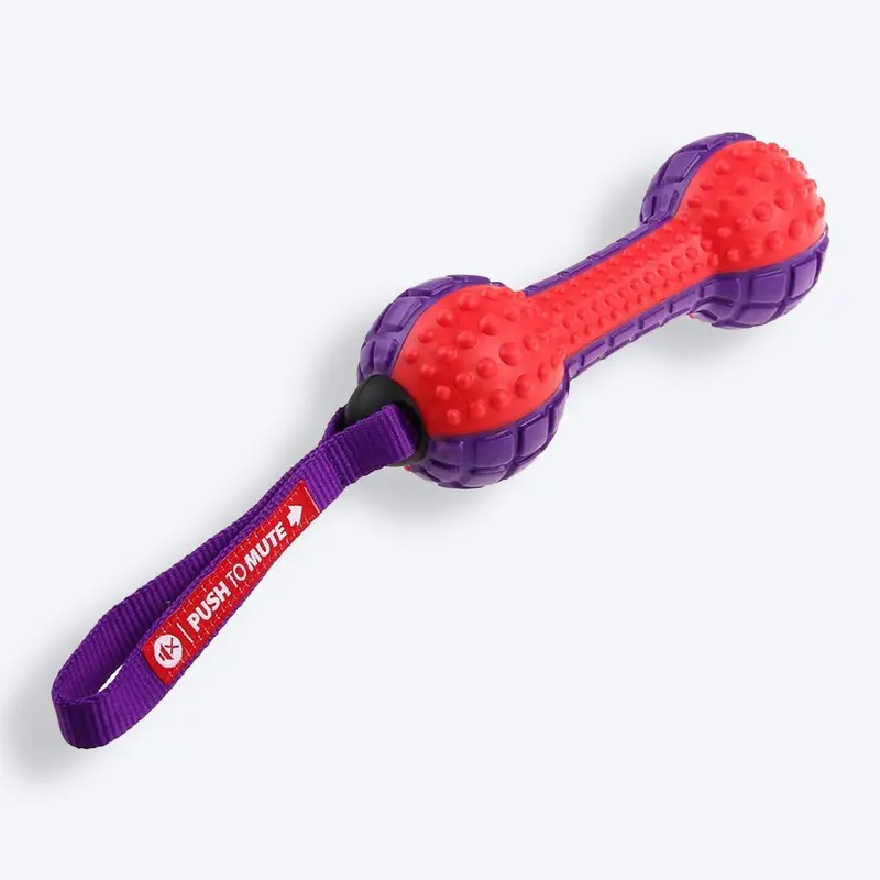 GiGwi Push To Mute Dog Chew Toy - Dumbbell (Solid) - Red/Purple