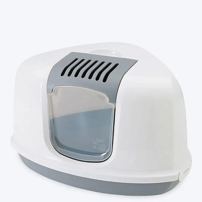 Savic Nestor Corner Cat Toilet - White/Grey - 23 x 18 x 16 inch