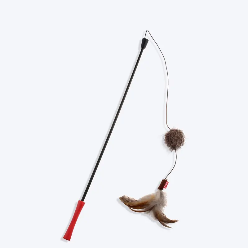 GiGwi Catwand 'Feather Teaser' with Natural Feather Plush Tail and TPR Handle