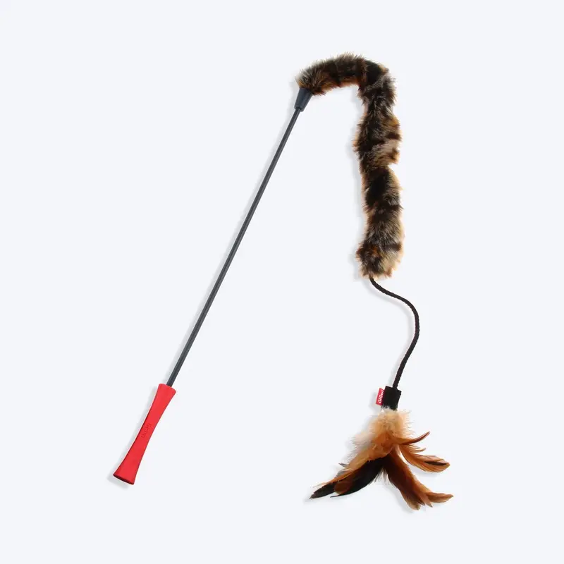 Gigwi Catwand 'Feather Teaser' with Natural Feather & TPR Handle Toy For Cat