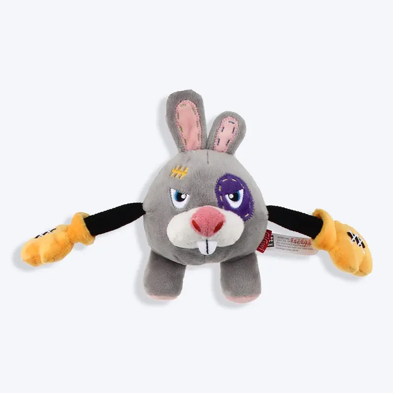 GiGwi Rabbit Rock Zoo King Boxer With Squeaker, Bungee Arm Fetch Dog Toy - Grey - S