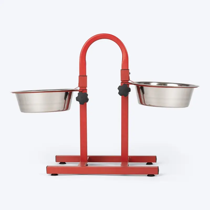 SUPER Premium Range U Shaped Double Diner Stand With Steel Dog Bowl Inserts - Red