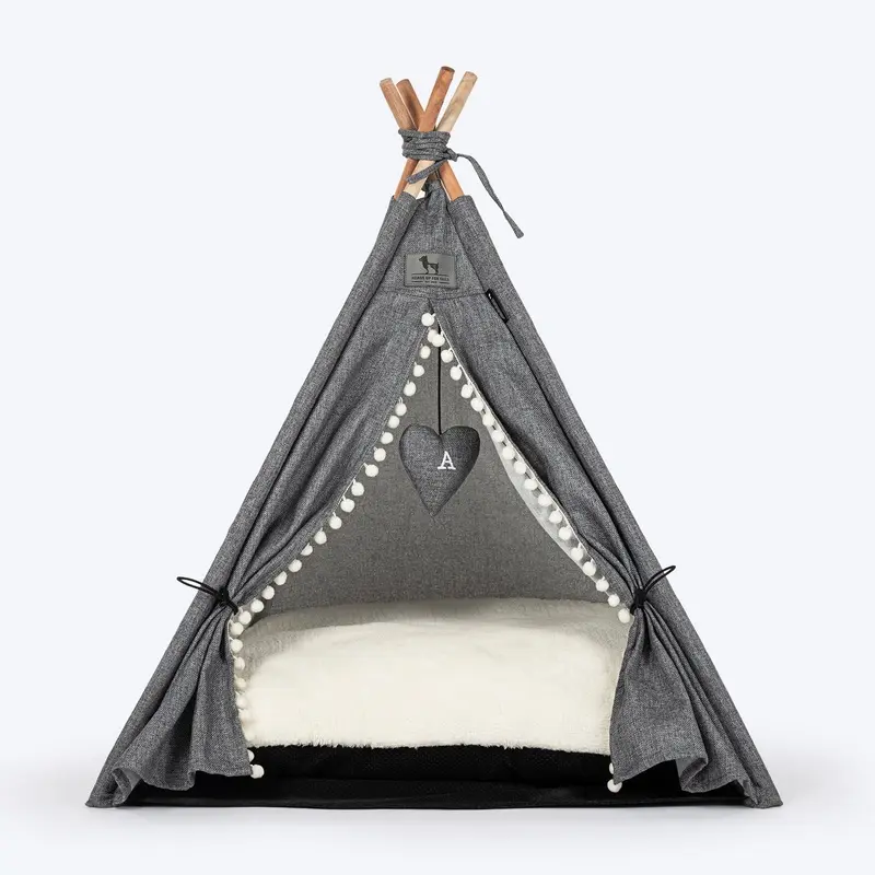 HUFT Personalised Cozy Fort Teepee Tent Bed For Dog & Cat - Charcoal Black