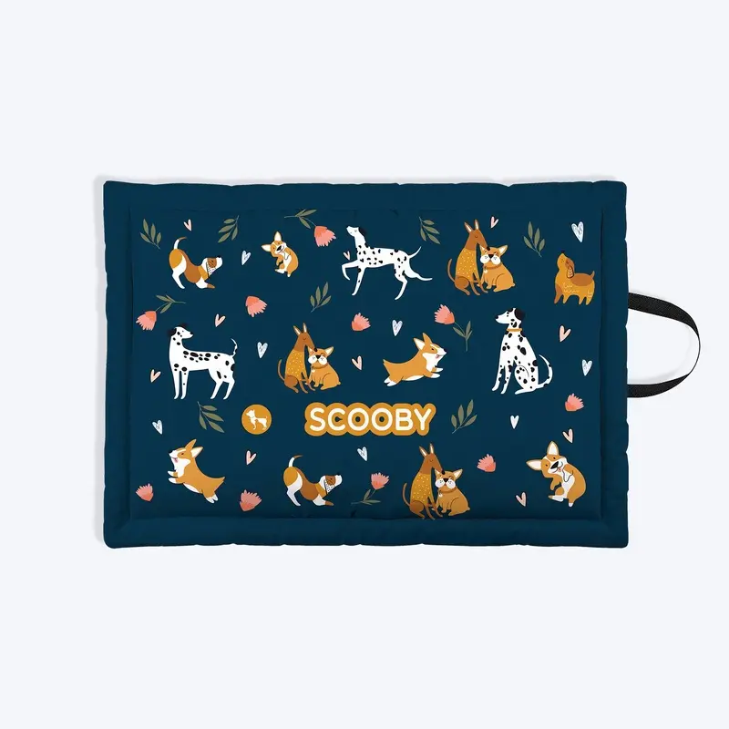 HUFT Personalised Dogs In Bloom Mat For Dog & Cat - Navy Blue