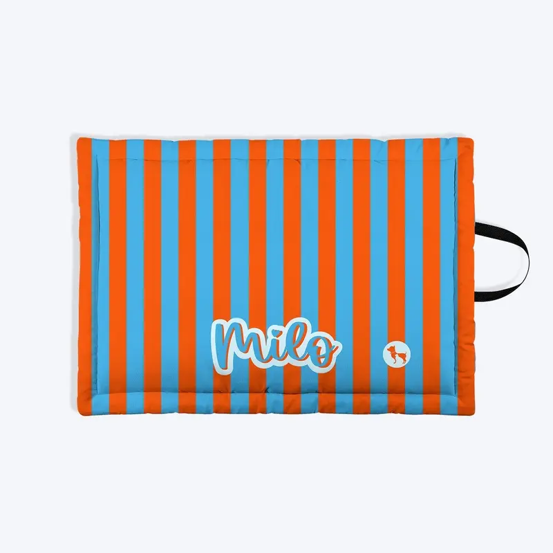 HUFT Personalised Happy Stripes Mat For Dog & Cat - Blue & Orange