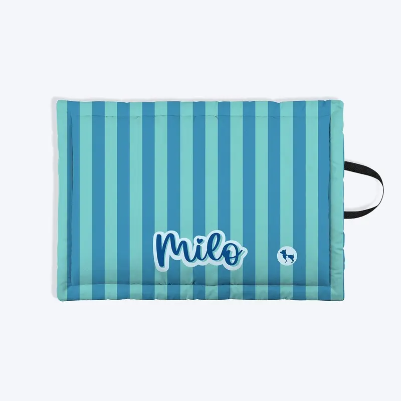 HUFT Personalised Happy Stripes Mat For Dog & Cat - Blue & Turquoise