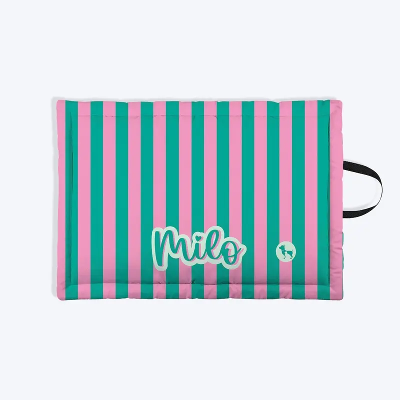 HUFT Personalised Happy Stripes Mat For Dog & Cat - Green & Pink