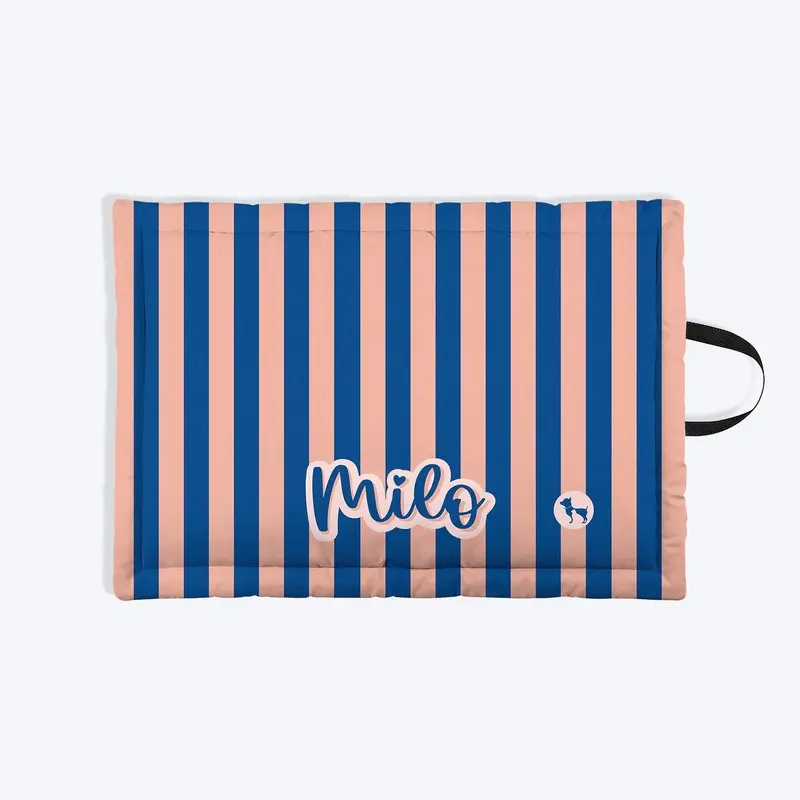 HUFT Personalised Happy Stripes Mat For Dog & Cat - Navy & Peach