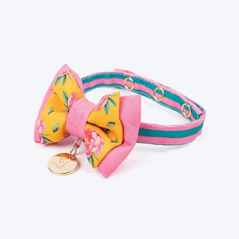 HUFT Blush Bloom Bow Tie With Strap For Cat - Yellow