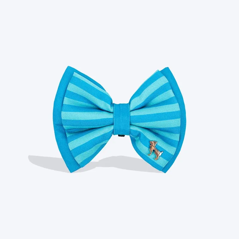 HUFT Happy Stripes Bow Tie For Dog - Blue & Turquoise