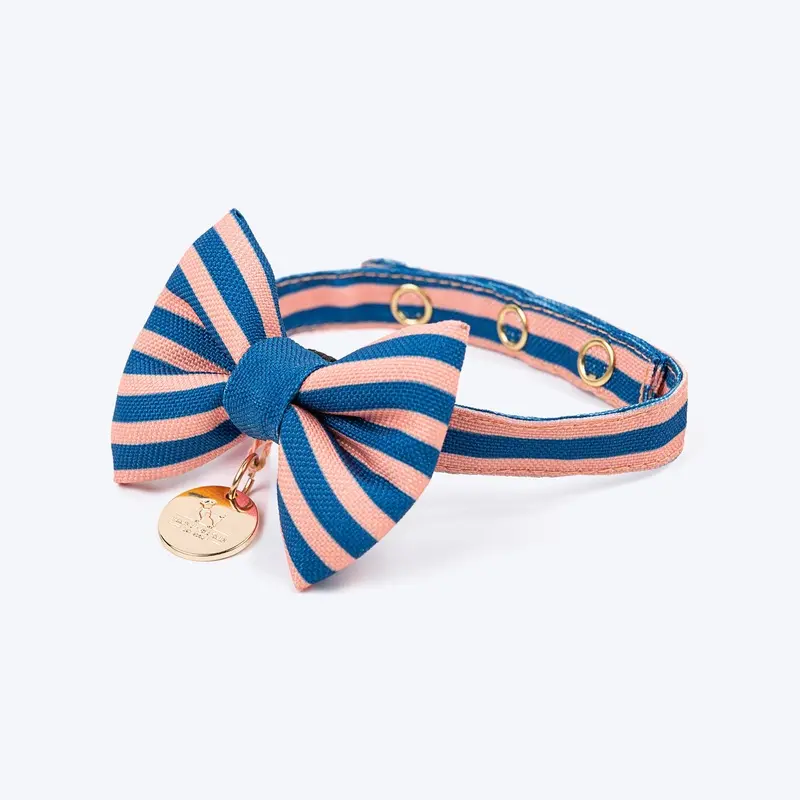 HUFT Happy Stripes Bow Tie With Strap For Cat - Blue & Peach